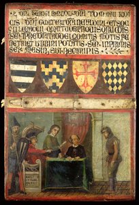 Escena de justicia con cuatro escudos de armas, 1273 de Italian School